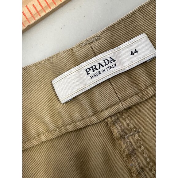 Prada Chino Pants Size 44 Flat Front Cropped Straight Leg Pockets Tan Neutral - Picture 3 of 6
